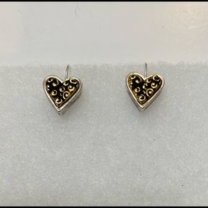 Silver and Brass Heart Earrings